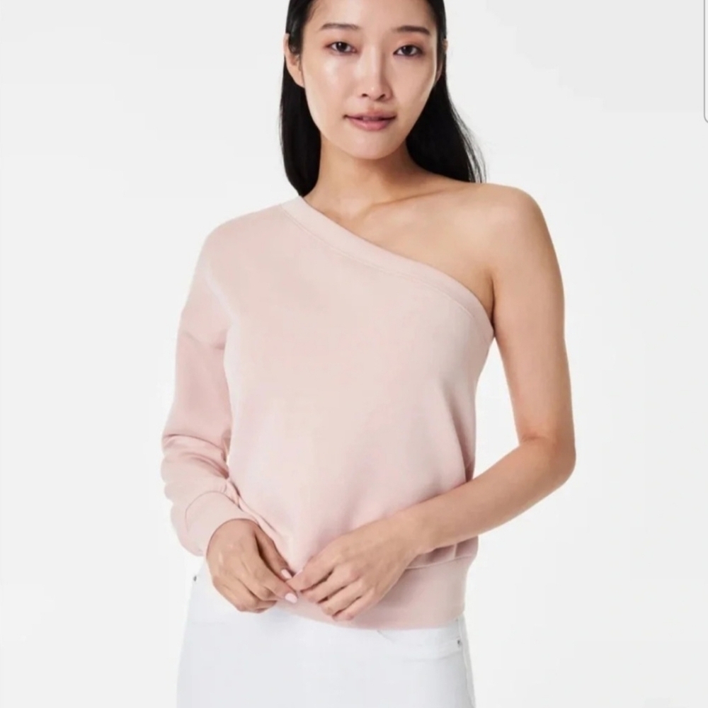 New Spanx Aire One-Shoulder Pale Pink Soft Sweater Size XL